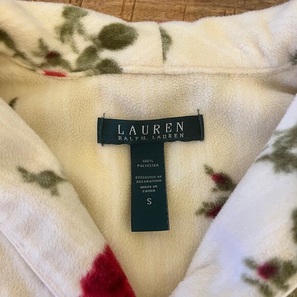 Lauren Ralph Lauren Fleece Pajama Top Small Rose Floral - Picture 6 of 11